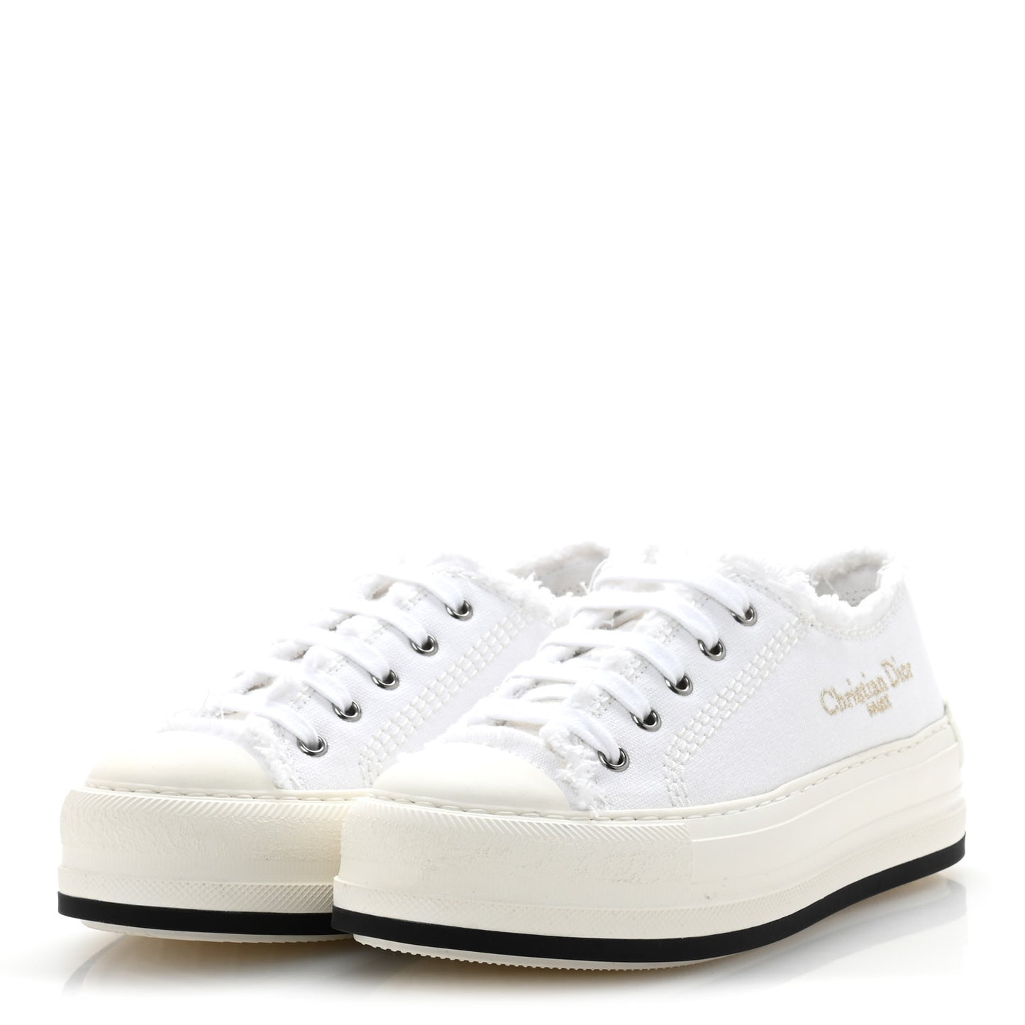 Frayed Canvas Embroidered Logo Walk'N'Dior Low Top Sneakers 36.5 White