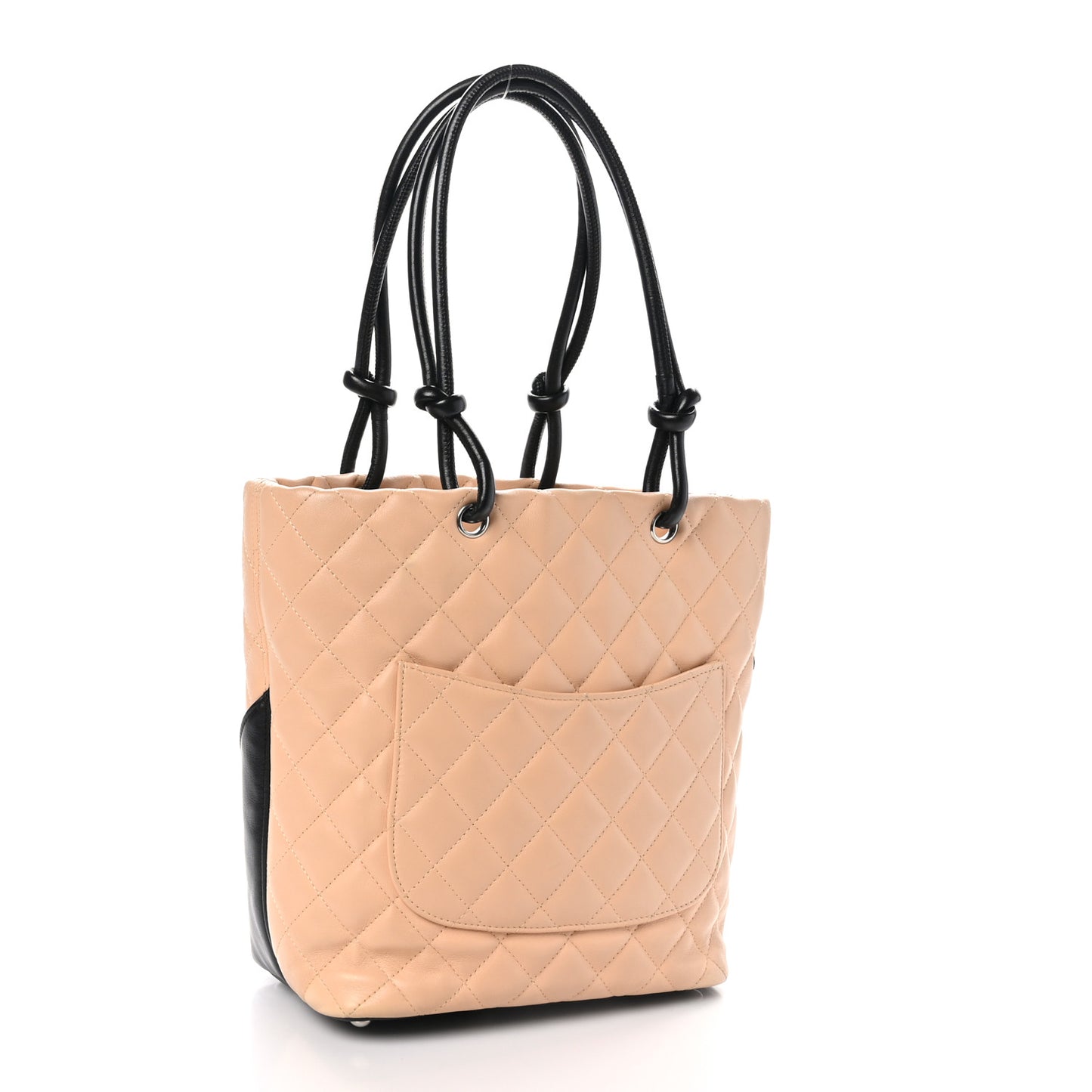 Calfskin Quilted Medium Cambon Tote Beige Black