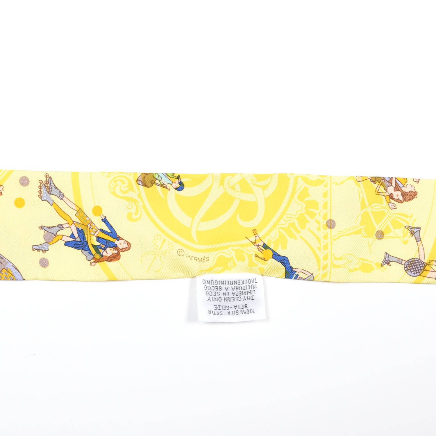 Hermes Silk Ex-Libris Les Parisie Twilly Jaune Soufre Gris 4 of 4