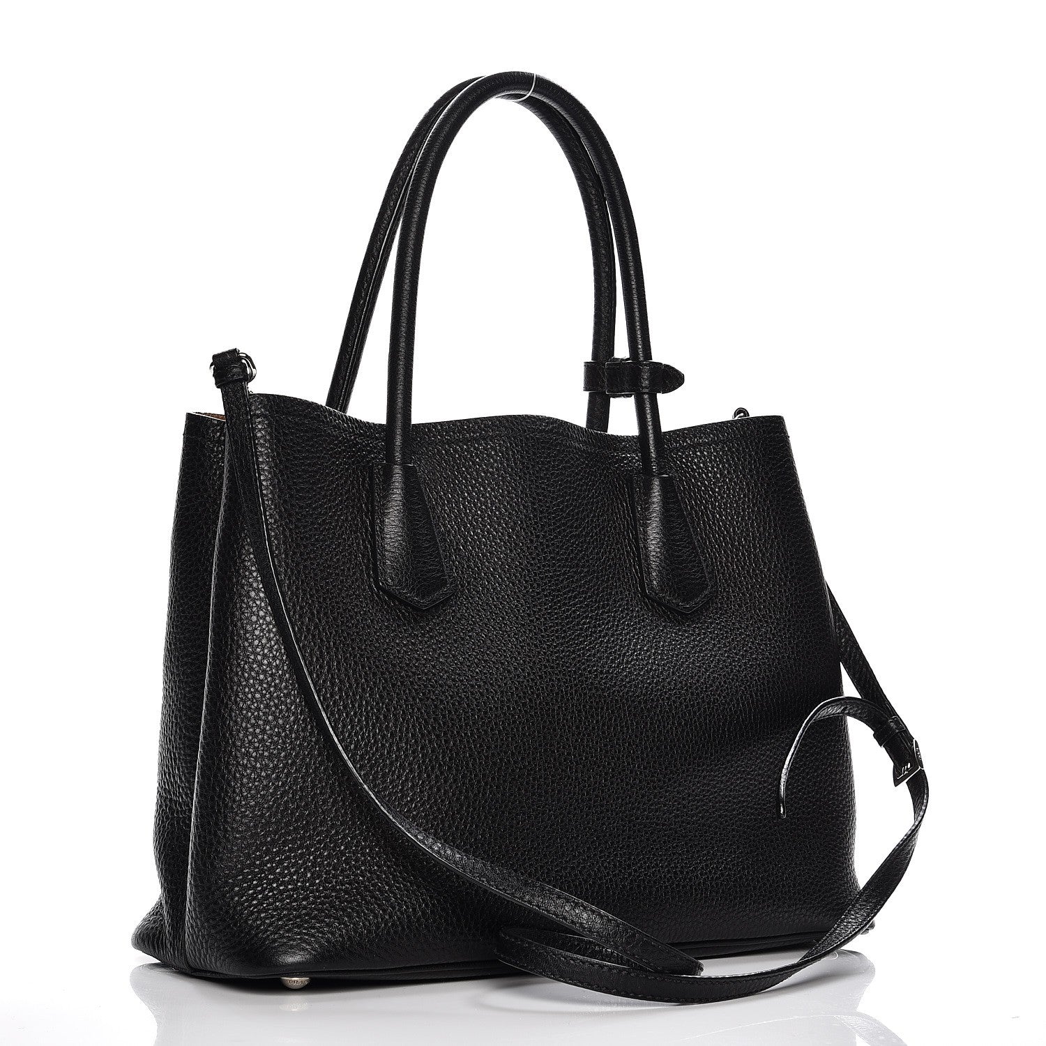 Prada Vitello Daino Small Double Tote Black Cuoio 4 of 9
