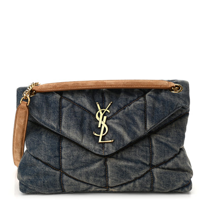 Saint Laurent Denim Quilted Small Loulou Puffer Monogram Chain Satchel Blue Cinnamon 1 of 10