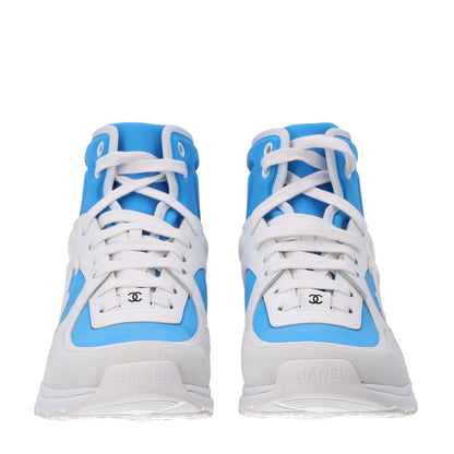 Chanel Suede Calfskin Lambskin High Top CC Sneakers 37.5 White Blue 3 of 11