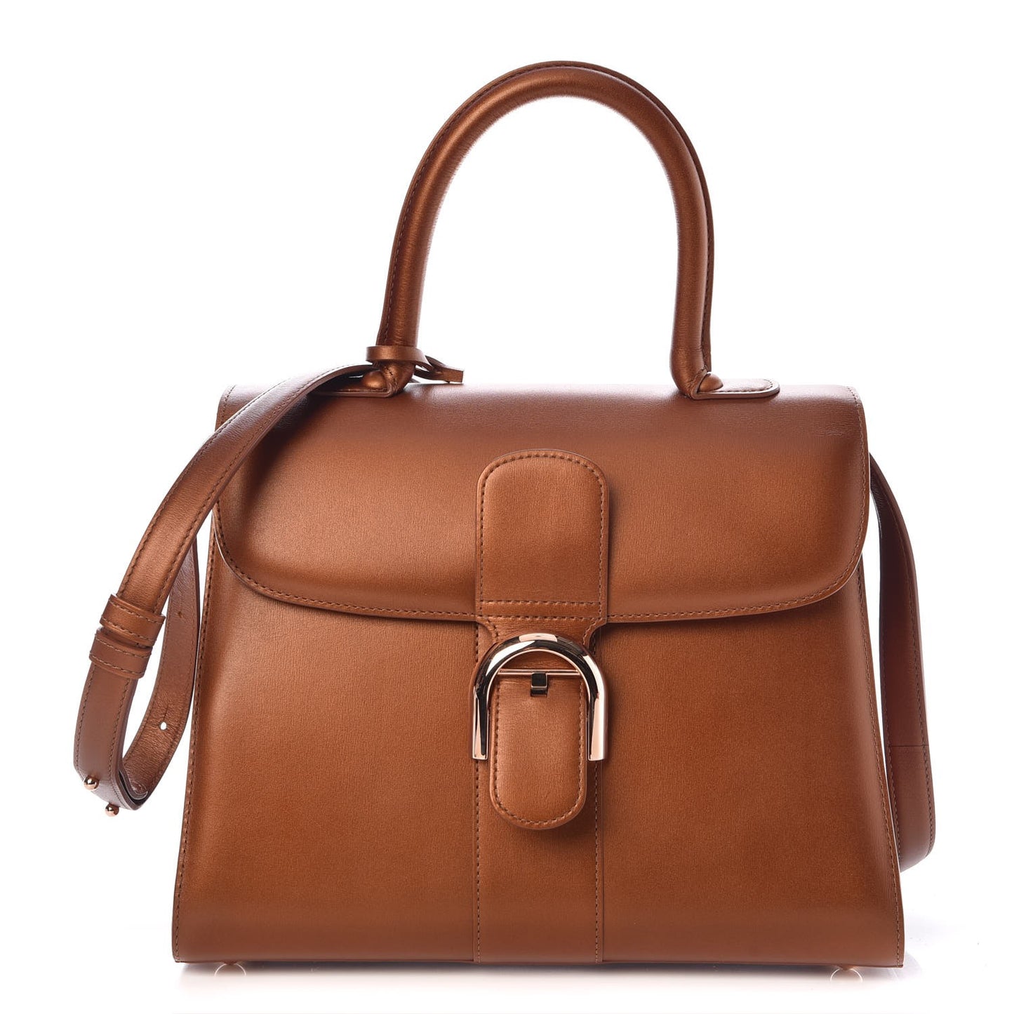 Metallic Calfskin MM Brillant Satchel Bronze