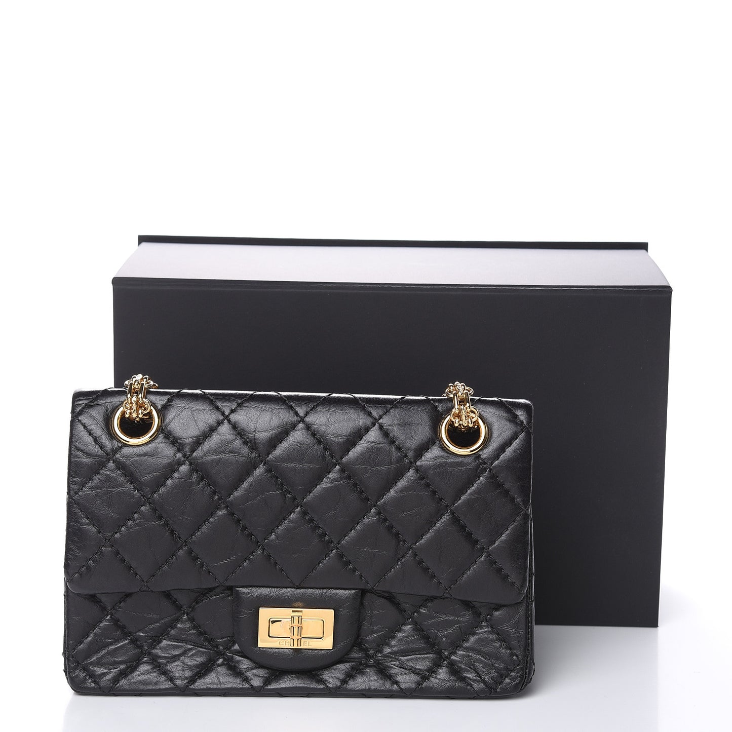 Aged Calfskin Quilted 2.55 Reissue Mini Flap Black