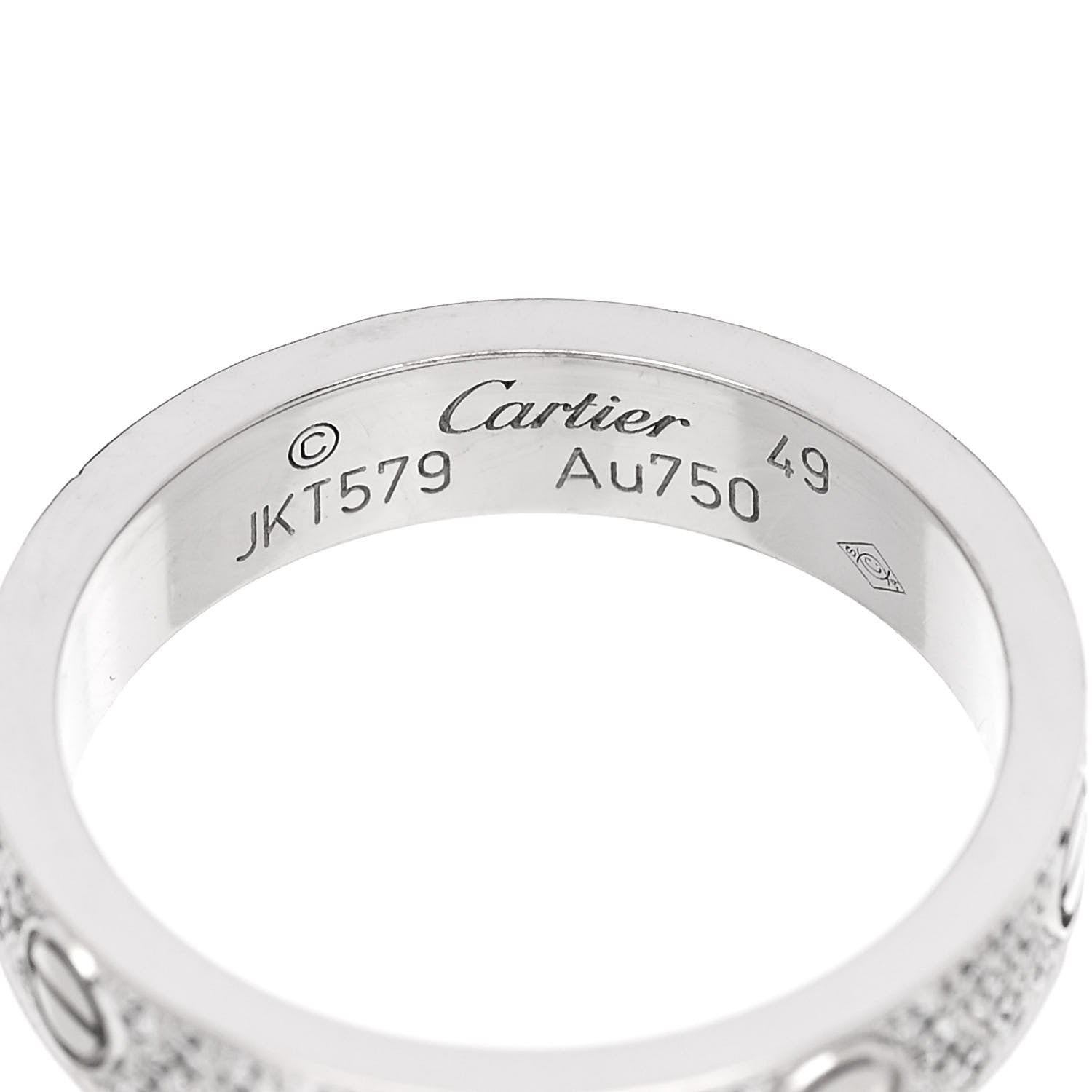 Cartier 18K White Gold Diamond 4mm LOVE Wedding Paved Band Ring 49 5 4 of 5