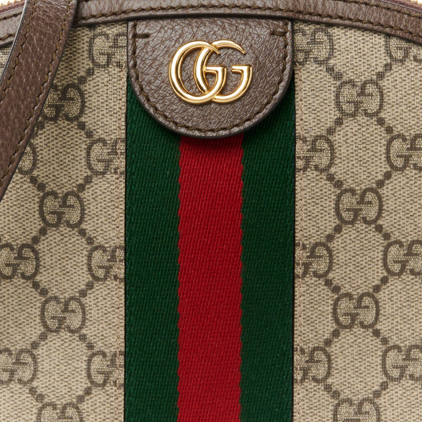 GG Supreme Monogram Textured Dollar Calfskin Web Small Ophidia Dome Shoulder Bag Beige Ebony New Acero