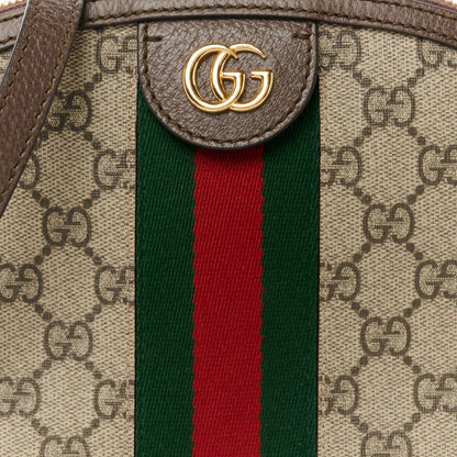 Gucci GG Supreme Monogram Textured Dollar Calfskin Web Small Ophidia Dome Shoulder Bag Beige Ebony New Acero 9 of 11