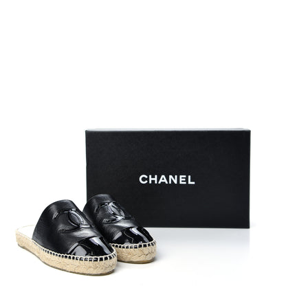 Chanel Iridescent Goatskin Patent CC Espadrille Mules 36 Black 11 of 11