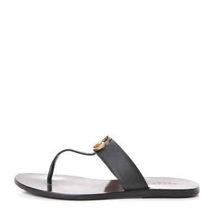 Gucci Calfskin GG Marmont Thong Sandals 36.5 Black 1 of 17