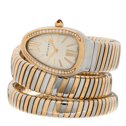 Bulgari Stainless Steel 18K Rose Gold Diamond Bezel 35mm Serpenti Tubogas Double Spiral Quartz Watch 2 of 4