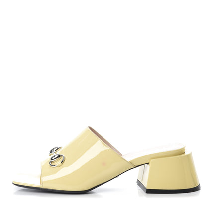 Gucci Patent Lexi Horsebit Mid-Heel Slide Sandals 40 Burro 1 of 7