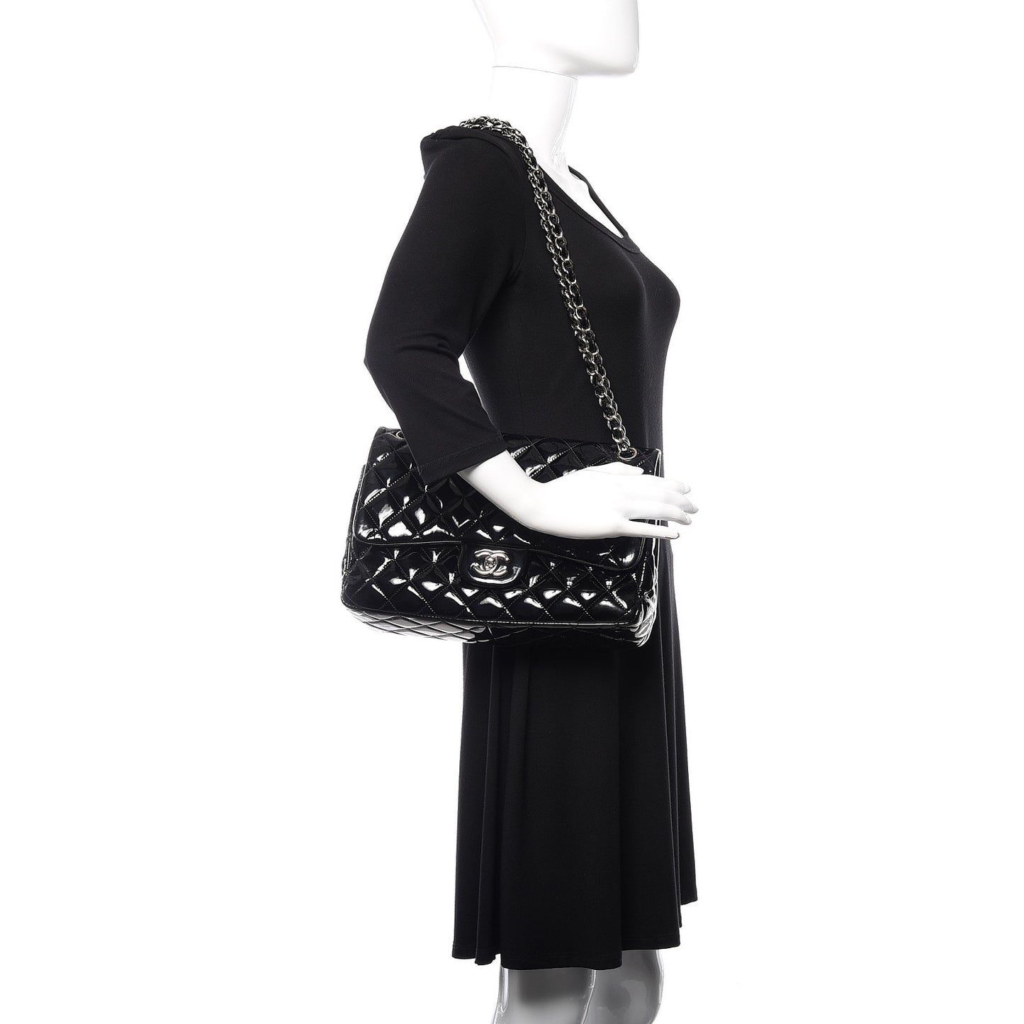 Patent Quilted Jumbo Double Flap Black