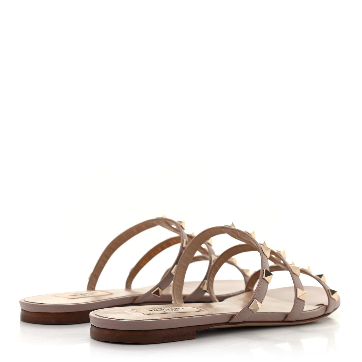 Calfskin Rockstud Caged Flat Slide Sandals 39.5 Poudre