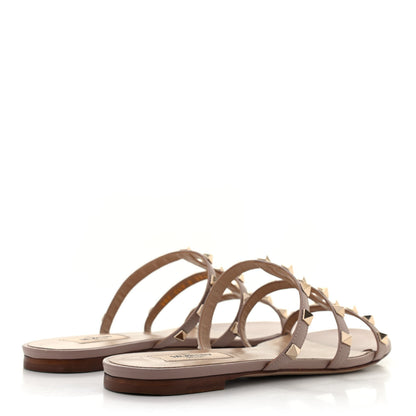 Valentino Garavani Calfskin Rockstud Caged Flat Slide Sandals 39.5 Poudre 4 of 9
