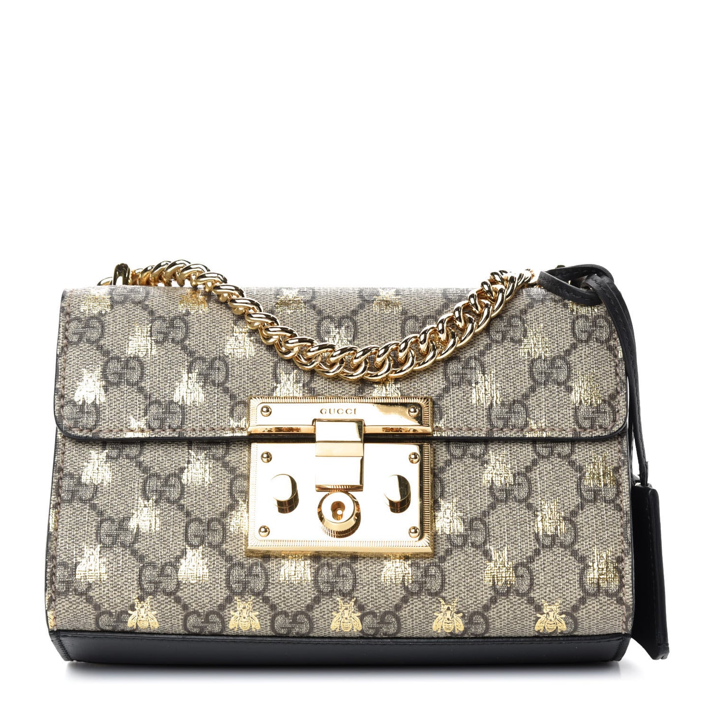 GG Supreme Monogram Bees Small Padlock Shoulder Bag Black