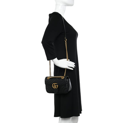 Gucci Calfskin Matelasse Mini GG Marmont Shoulder Bag Black 2 of 12