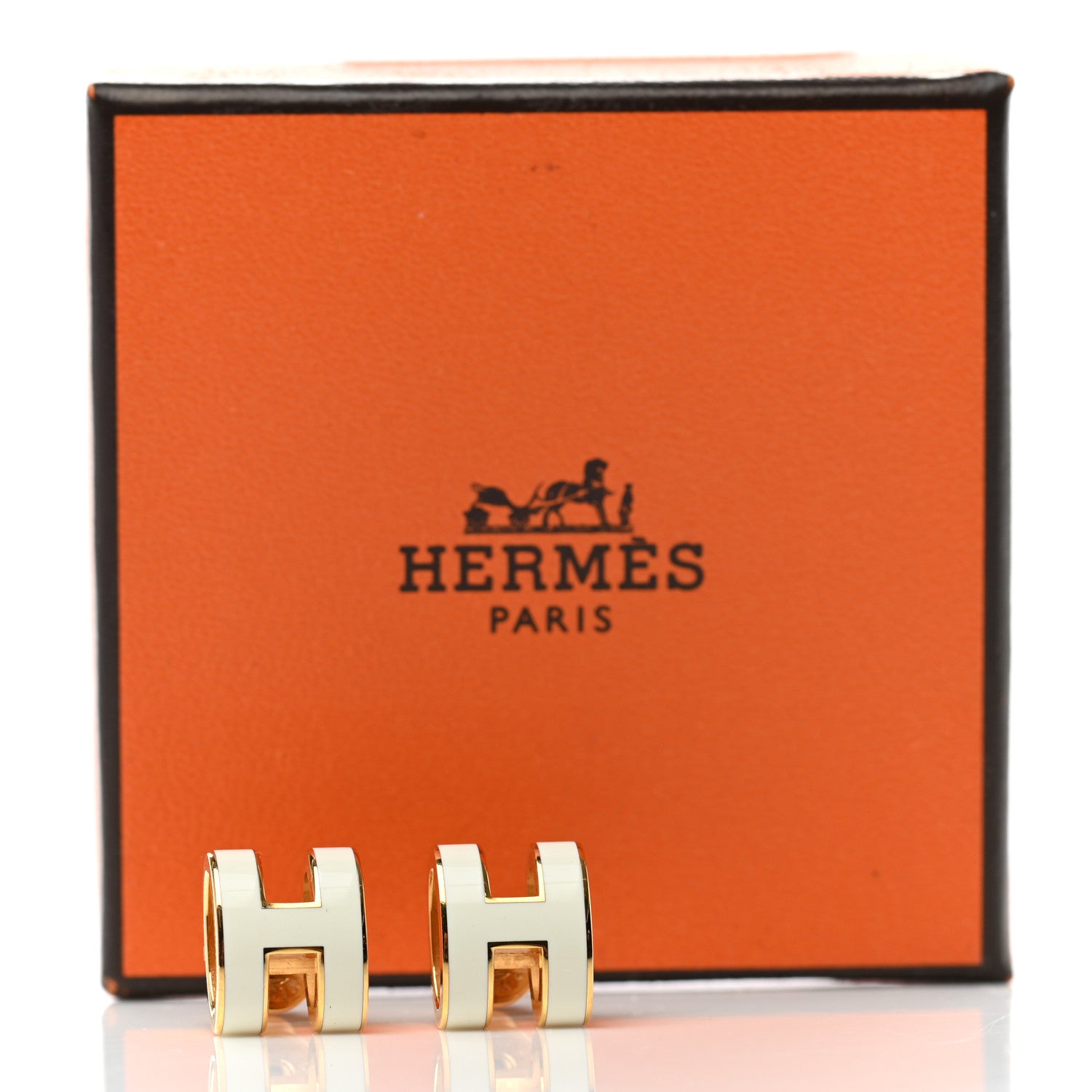 Hermes Gold Lacquered Pop H Earrings White 6 of 6