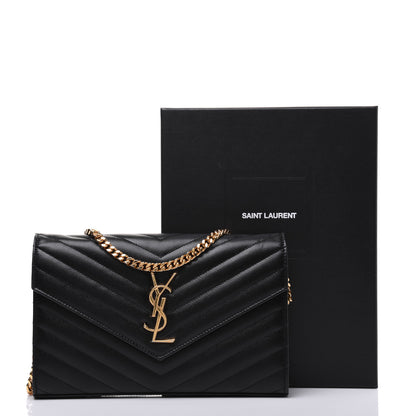 Saint Laurent Grain De Poudre Matelasse Chevron Monogram Chain Wallet Black 19 of 19