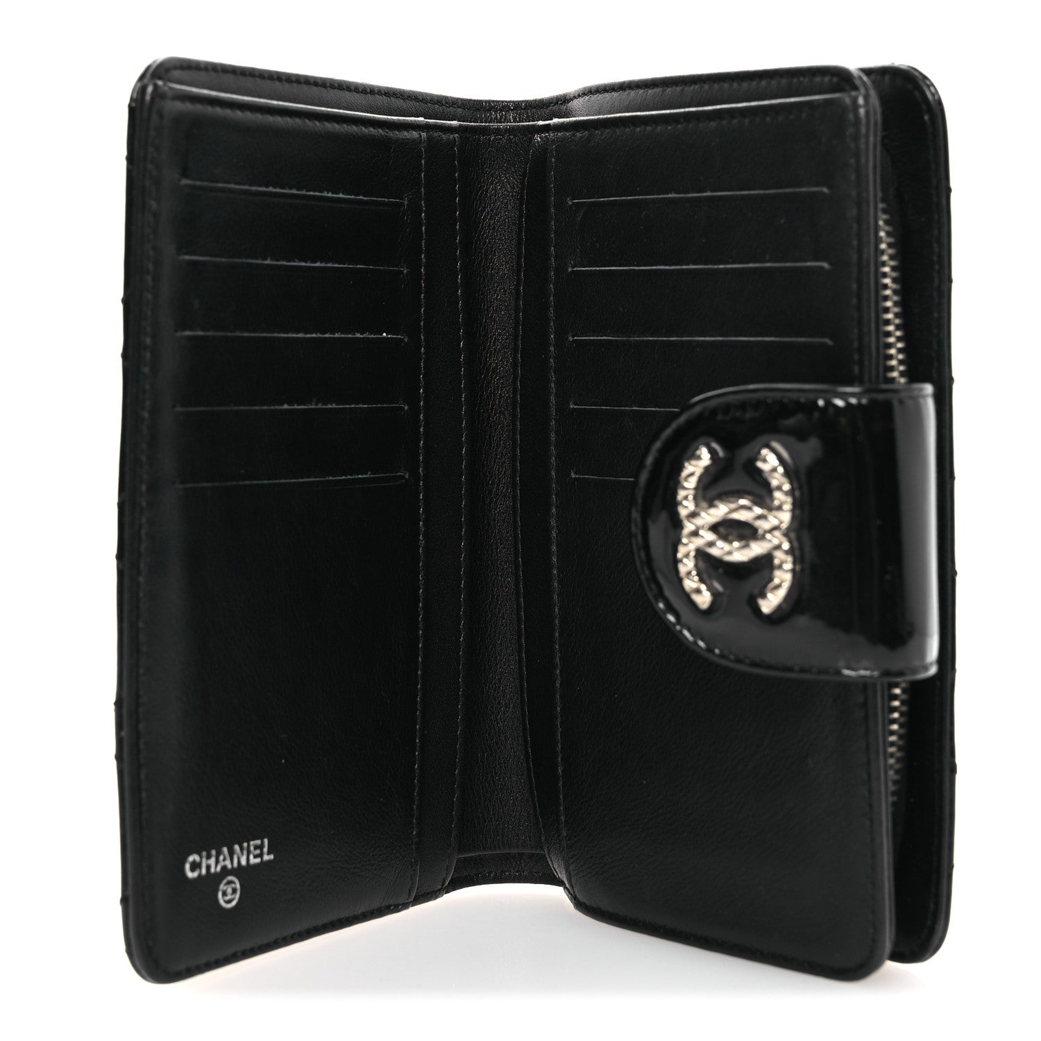 Chanel Patent Quilted Brilliant Zipped Pocket Wallet Black 5 of 11