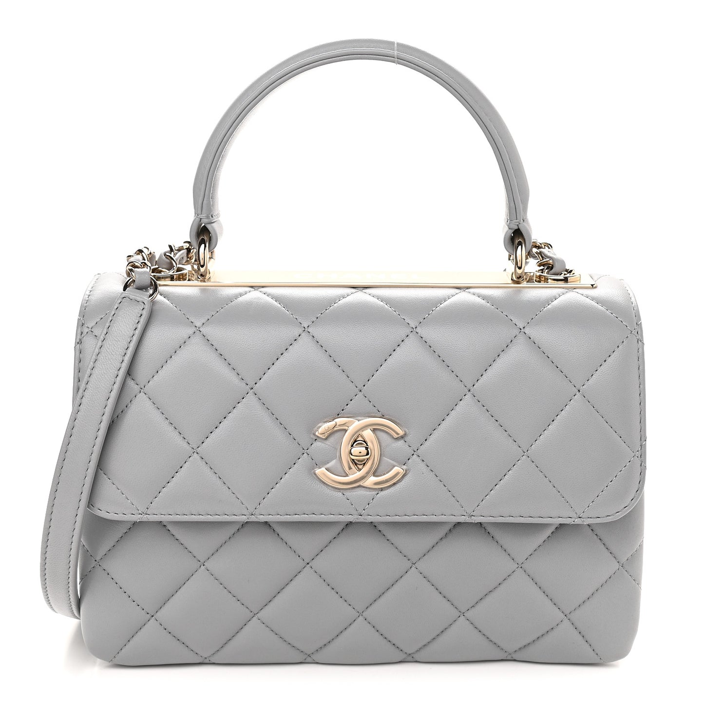Lambskin Quilted Small Trendy CC Flap Dual Handle Bag Grey