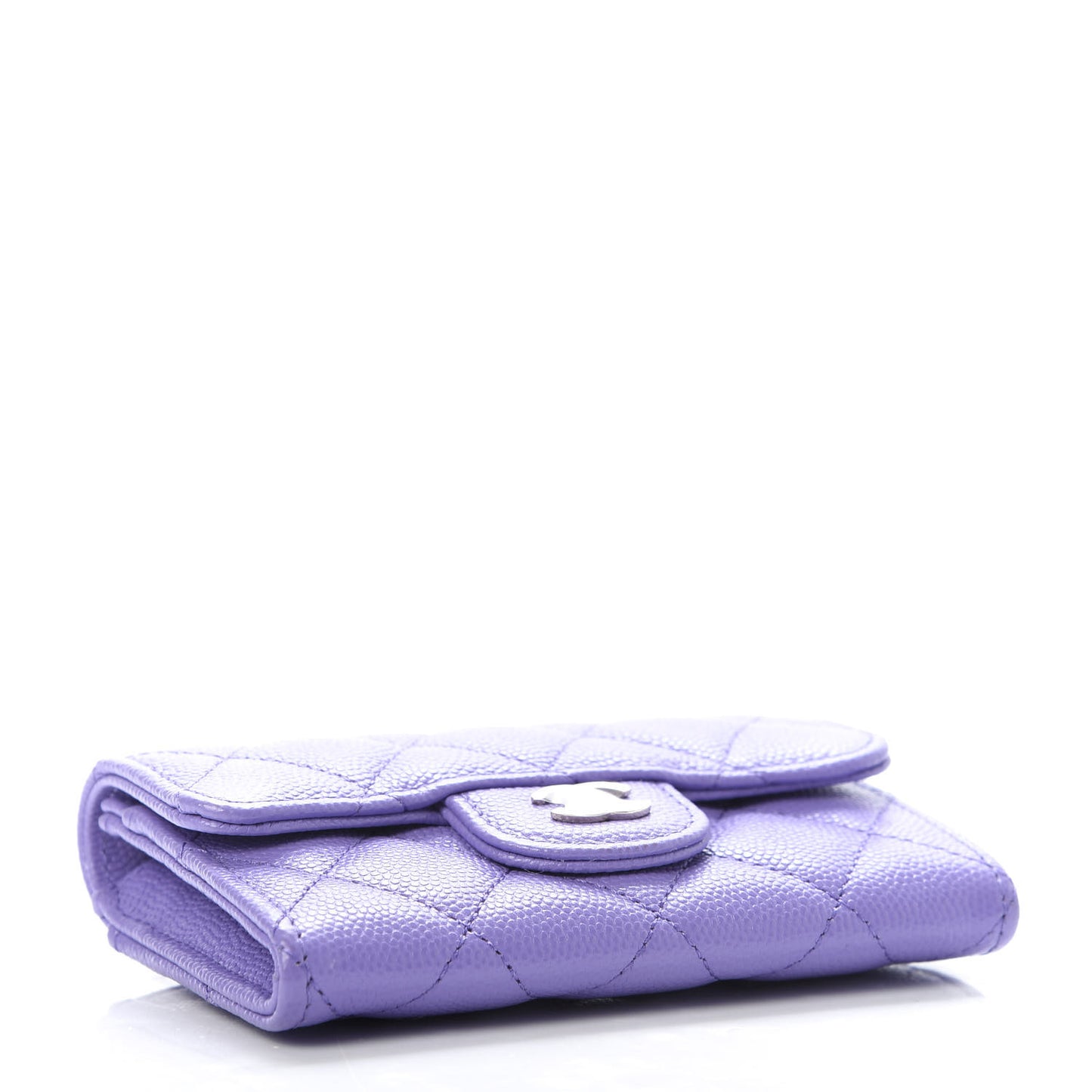 Caviar Quilted Flap Card Holder Wallet Purple