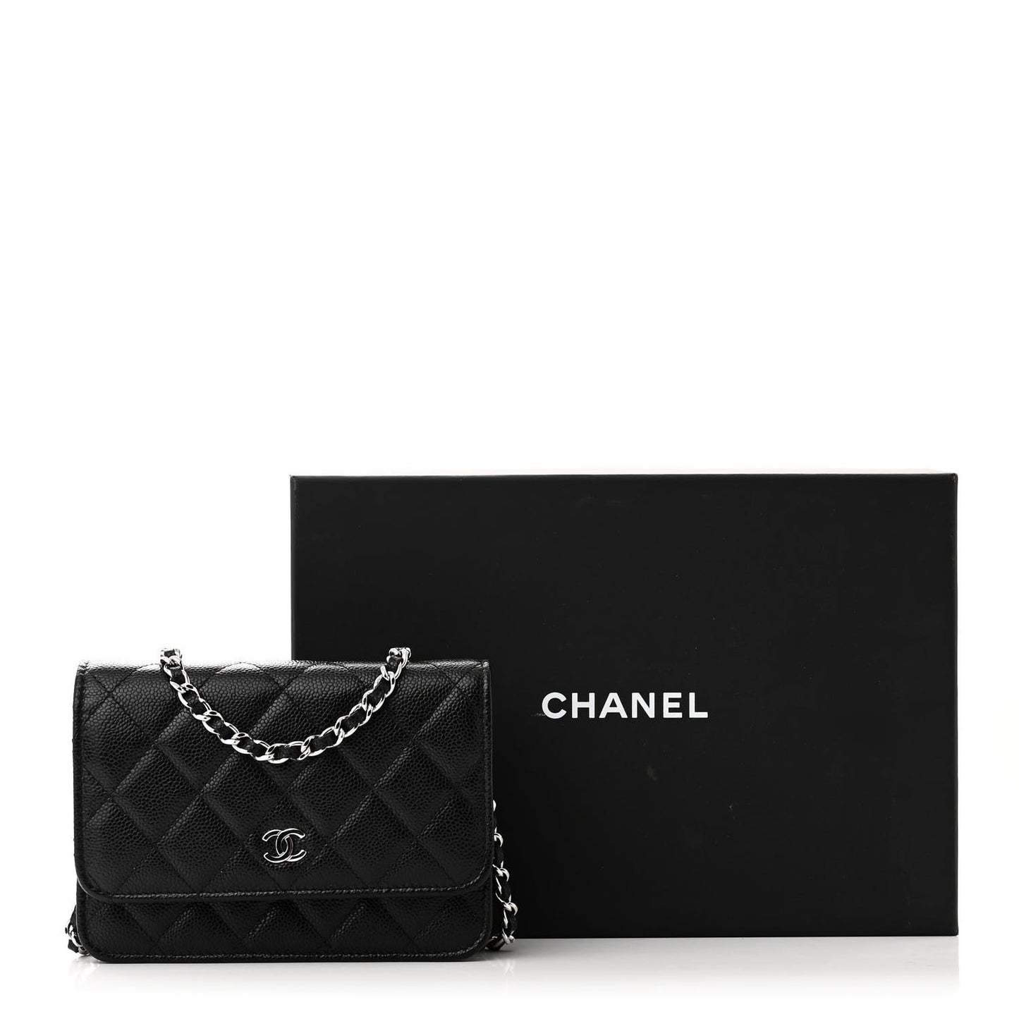 Caviar Quilted Mini Wallet On Chain WOC Black