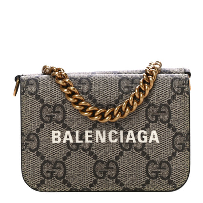 Balenciaga GUCCI X BALENCIAGA GG Supreme Monogram Logo Mini Cash Wallet on Chain Beige Ebony 1 of 10
