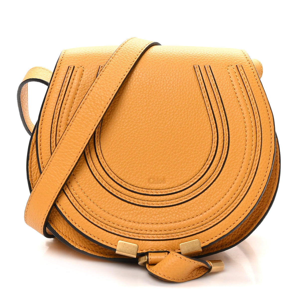 Grained Calfskin Small Marcie Saddle Bag Sunflower