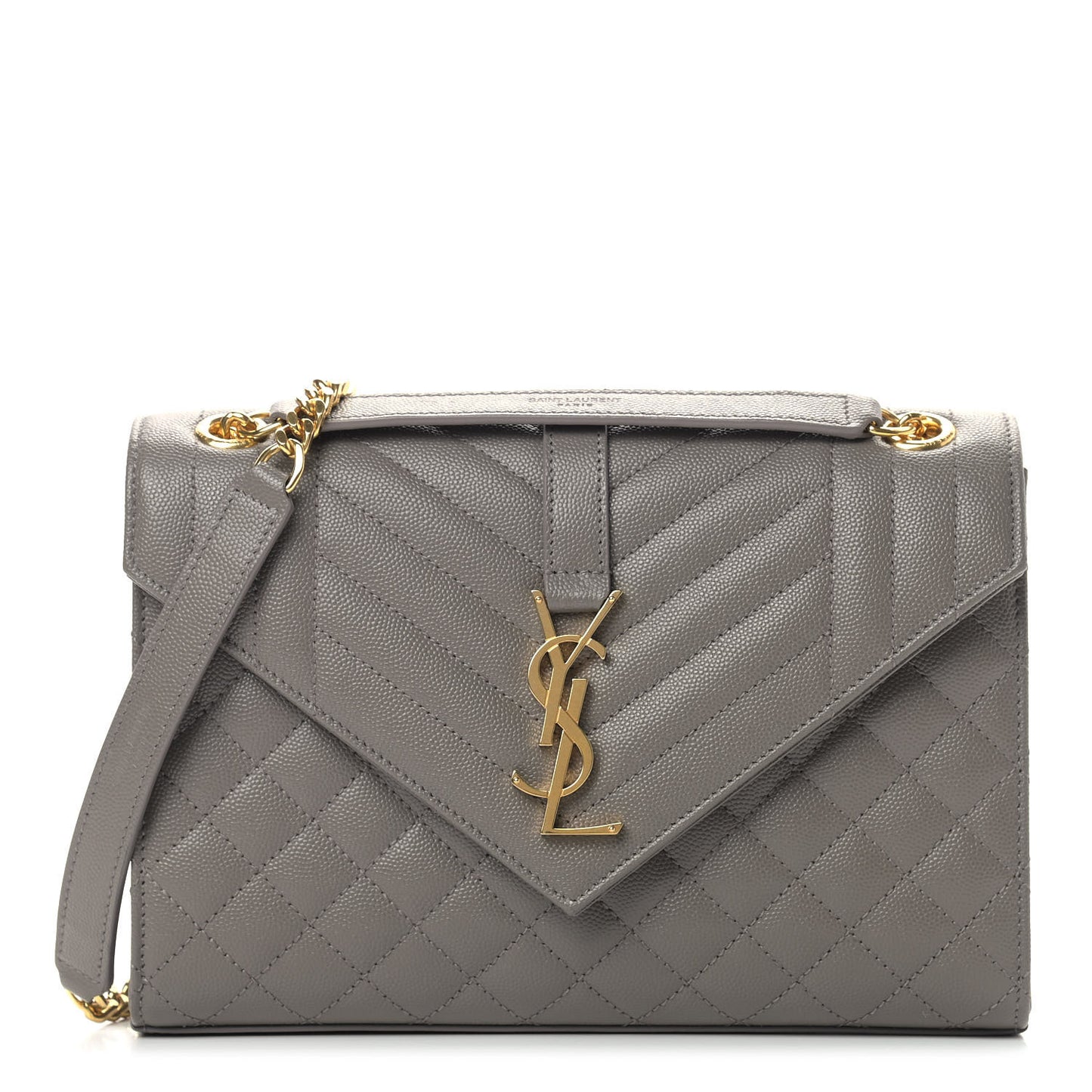 Grain De Poudre Textured Mixed Matelasse Medium Triquilt Monogram Satchel Fog