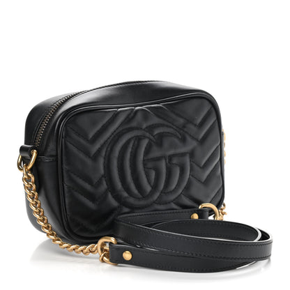 Gucci Calfskin Matelasse Mini GG Marmont Chain Shoulder Bag Black 3 of 9