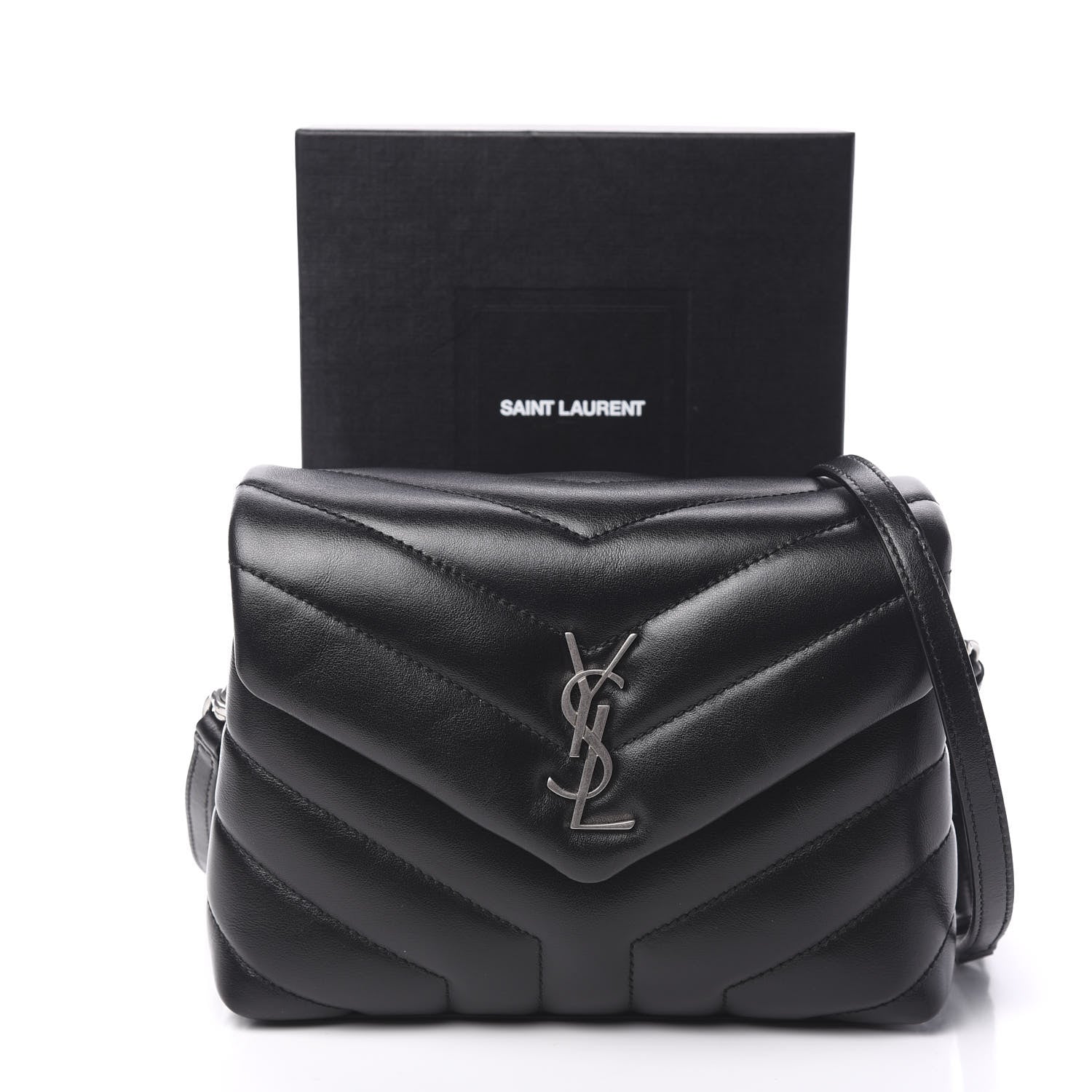 Saint Laurent Calfskin Y Quilted Monogram Toy Loulou Crossbody Bag Black 10 of 10