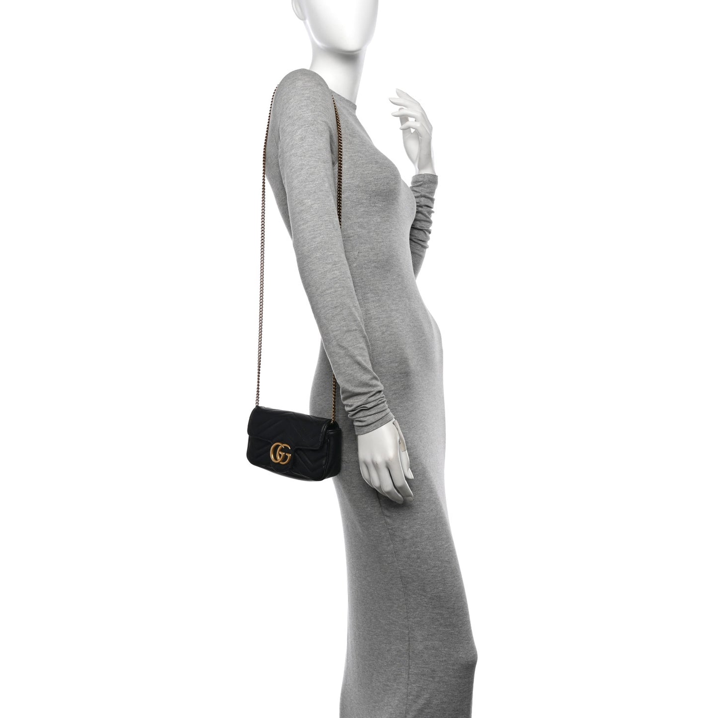 Calfskin Matelasse Super Mini GG Marmont Shoulder Bag Black