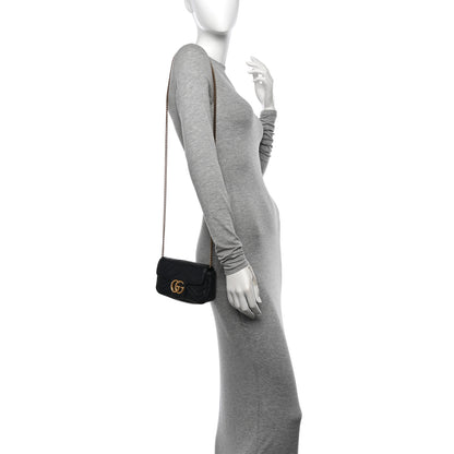 Gucci Calfskin Matelasse Super Mini GG Marmont Shoulder Bag Black 2 of 11