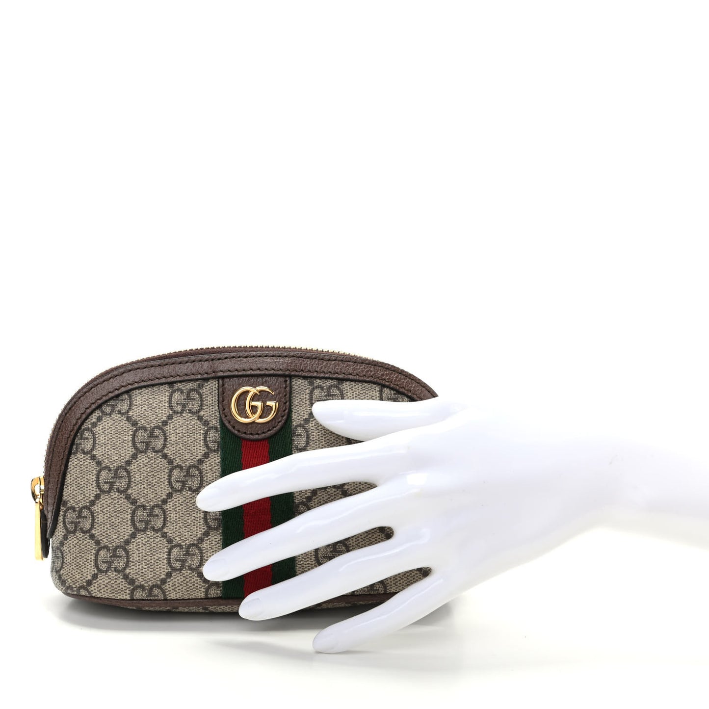 GG Supreme Monogram Textured Calfskin Web Medium Ophidia Cosmetic Case Beige Ebony New Acero