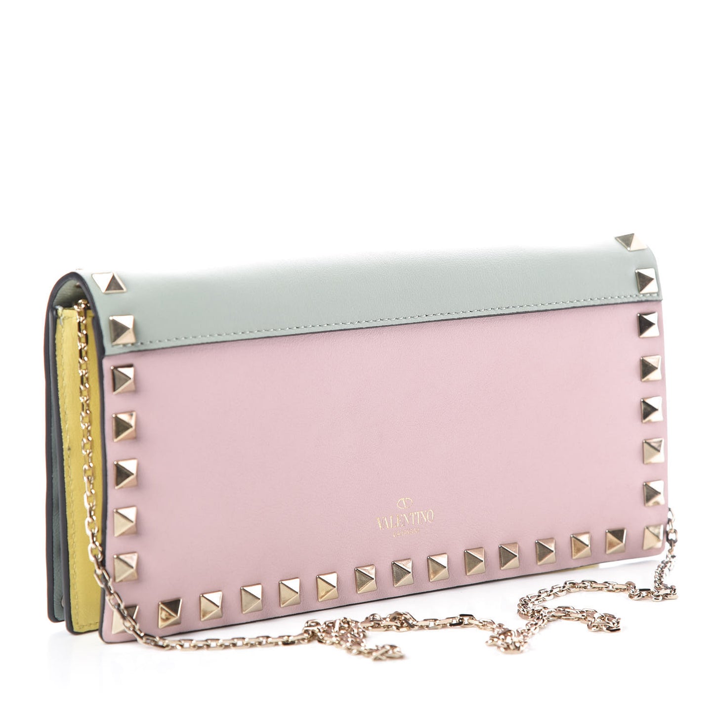 Vitello Watercolor Chain Crossbody Bag Rose Green Yellow Sky