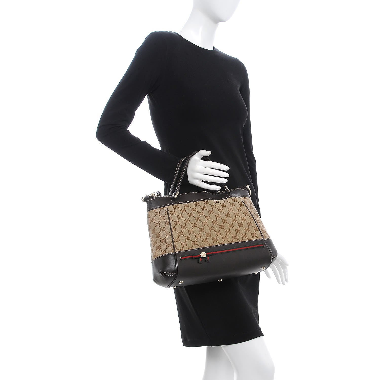 Gucci Monogram Web Mayfair Top Handle Satchel Dark Brown 3 of 9