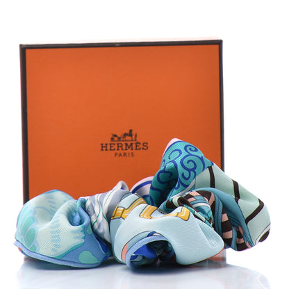 Hermes Silk Patchwork Claudia Scrunchie Pale Blue 4 of 4