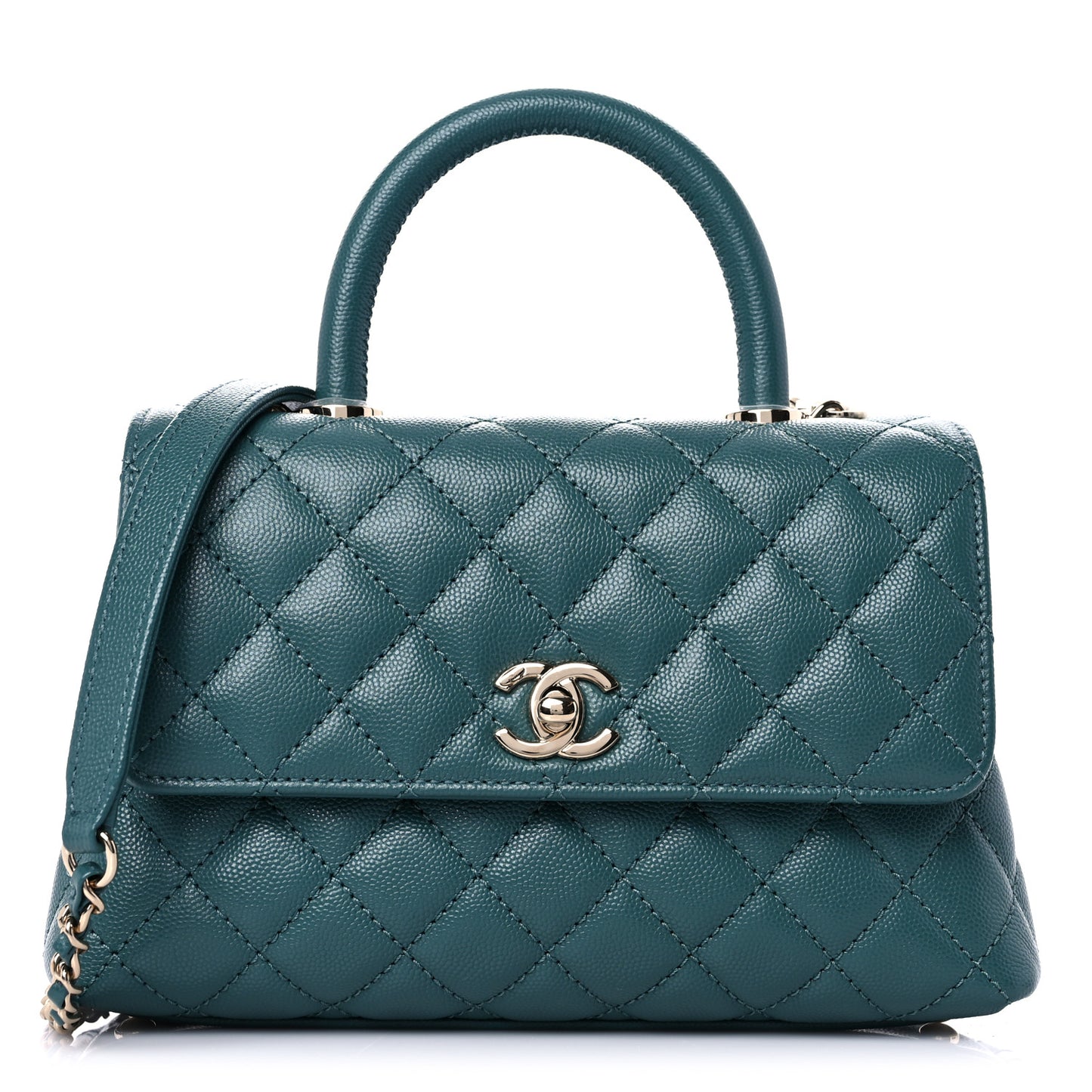 Caviar Quilted Mini Coco Handle Flap Green