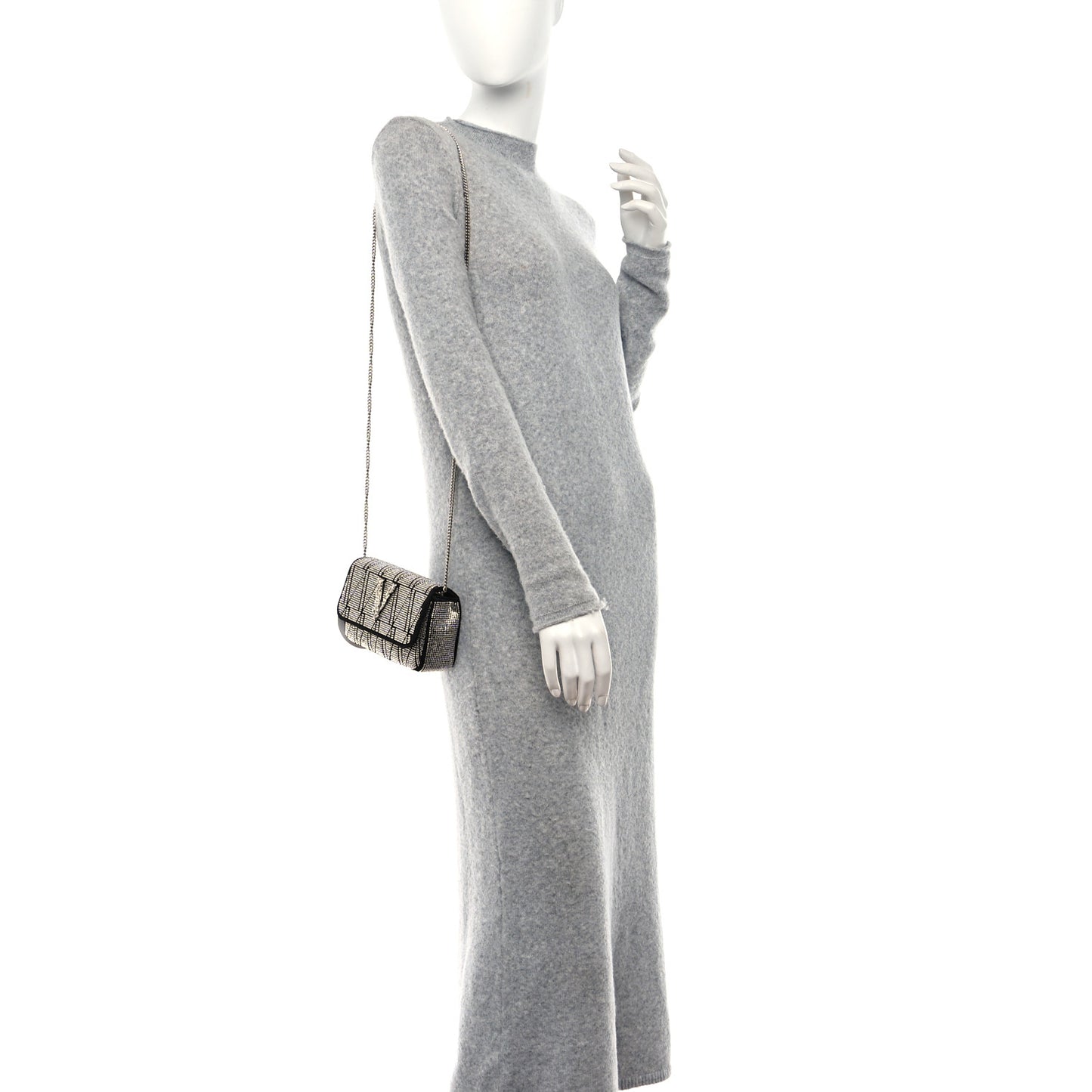 Satin Crystal Virtus Mini Chain Shoulder Bag Black