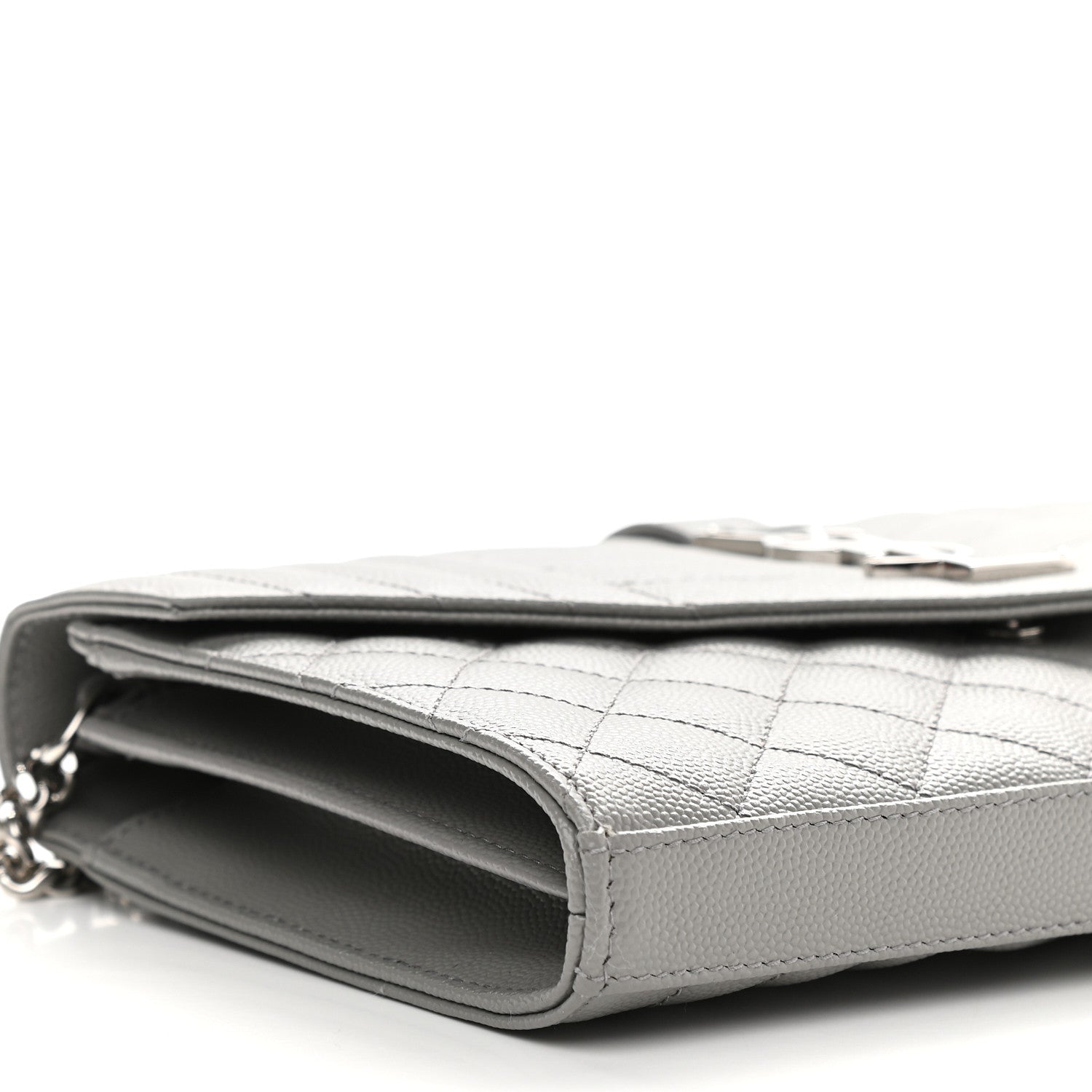 Saint Laurent Grain De Poudre Mixed Matelasse Triquilt Monogram Chain Wallet Fog 6 of 7