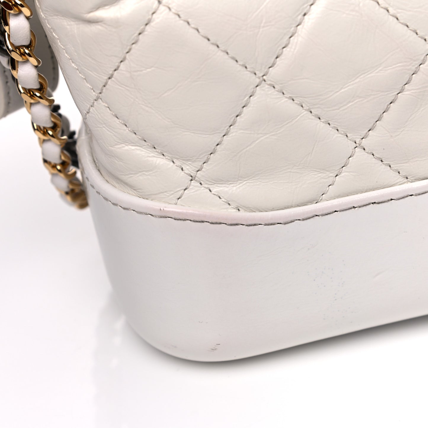 Aged Calfskin Quilted Small Gabrielle Hobo White