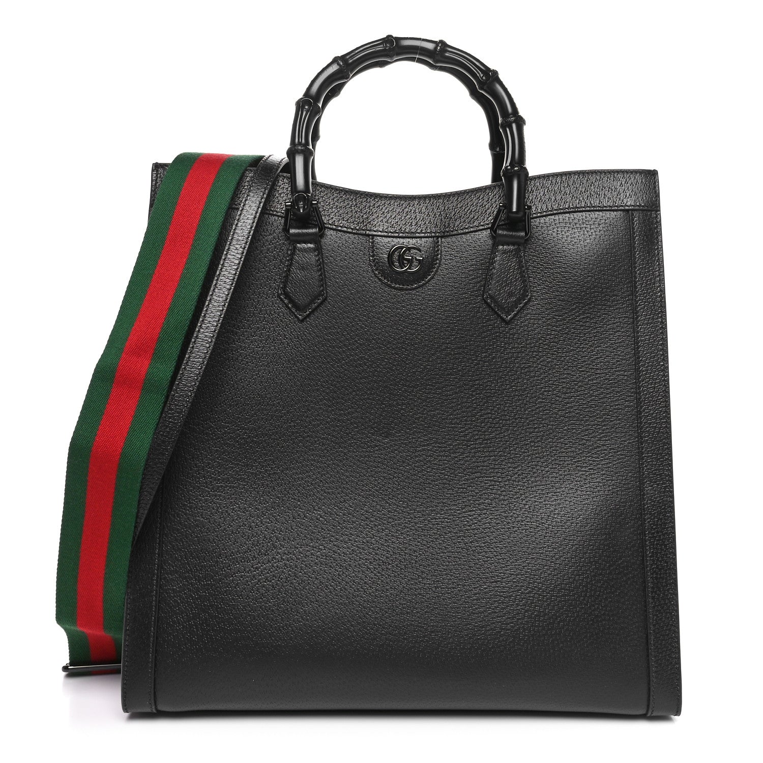 Gucci Textured Dollar Calfskin Web Monochrome Large Diana Tote Bag Black 1 of 10