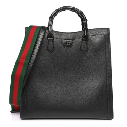 Gucci Textured Dollar Calfskin Web Monochrome Large Diana Tote Bag Black 1 of 10