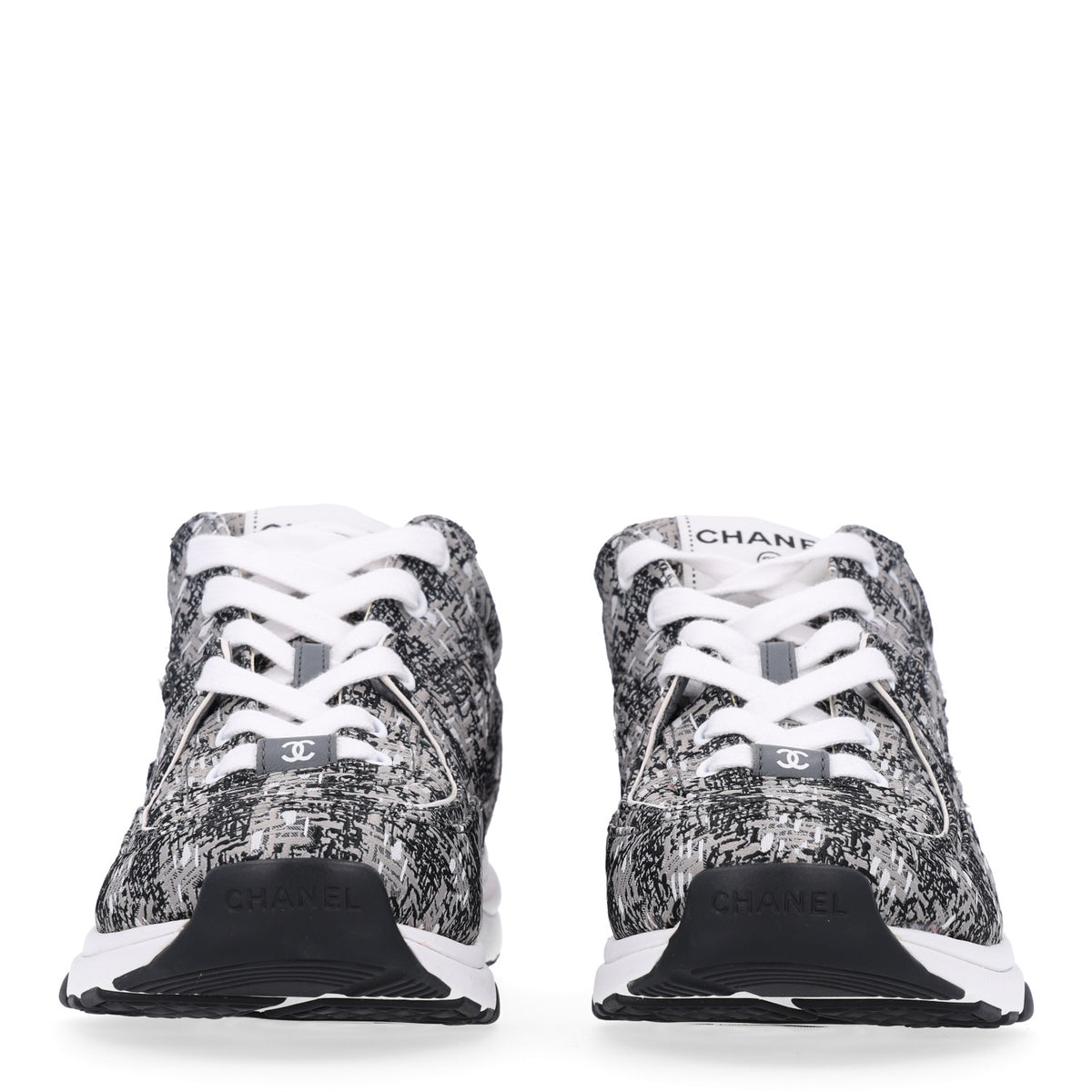 Chanel Tweed Mens CC Sneakers 41 Grey Black 3 of 10