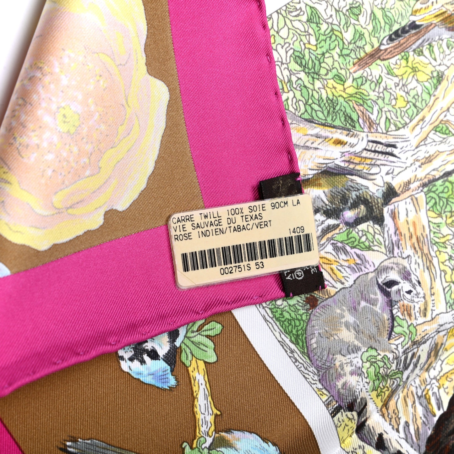 Silk La Vie Sauvage Du Texas Scarf 90 Rose Indien Tabac Vert