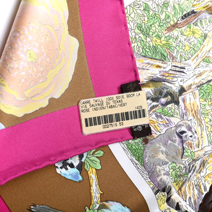 Hermes Silk La Vie Sauvage Du Texas Scarf 90 Rose Indien Tabac Vert 2 of 5