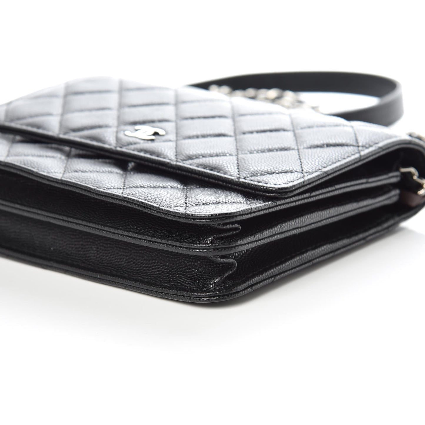 Caviar Quilted Square Wallet On Chain WOC Black