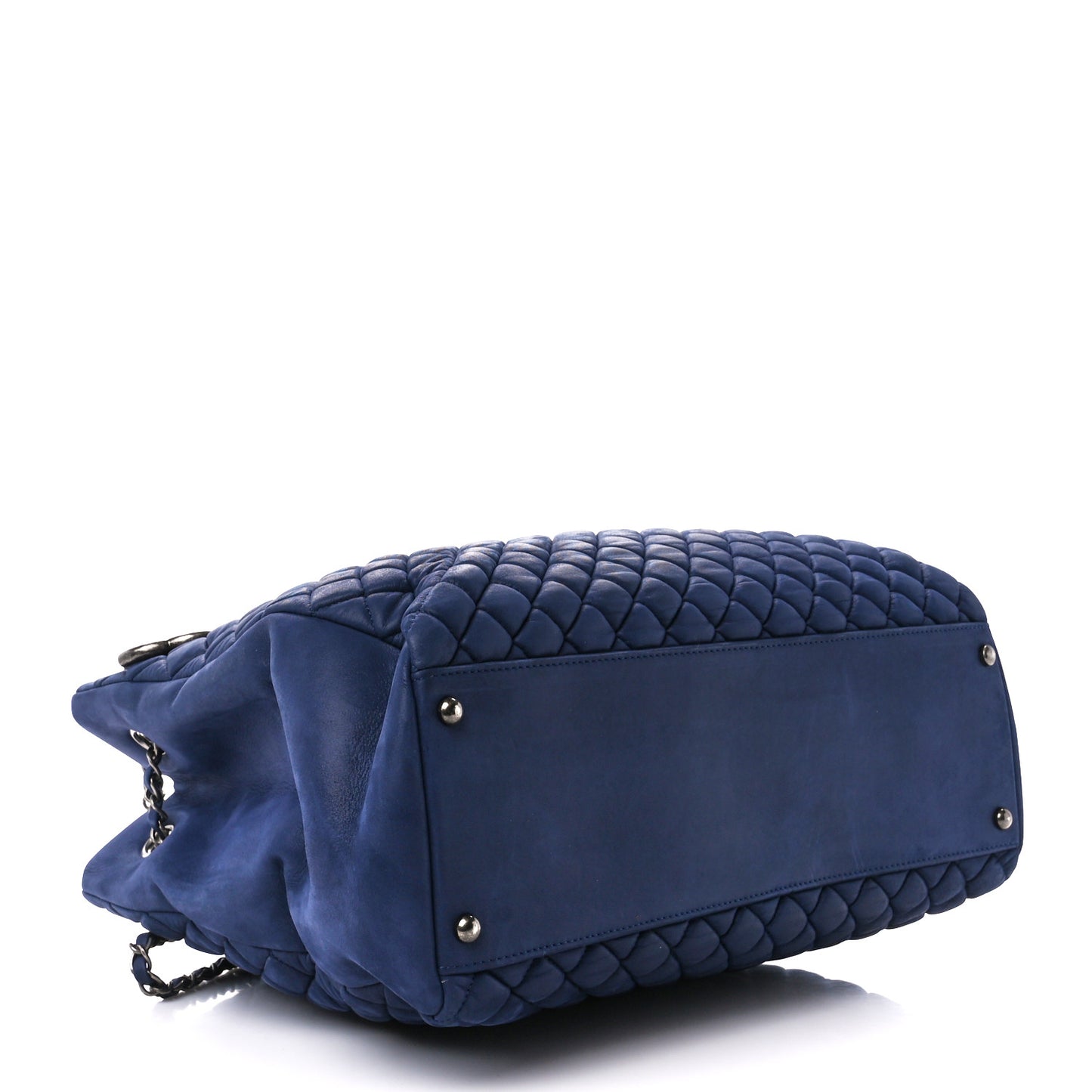 Iridescent Calfskin Quilted New Bubble Tote Dark Blue