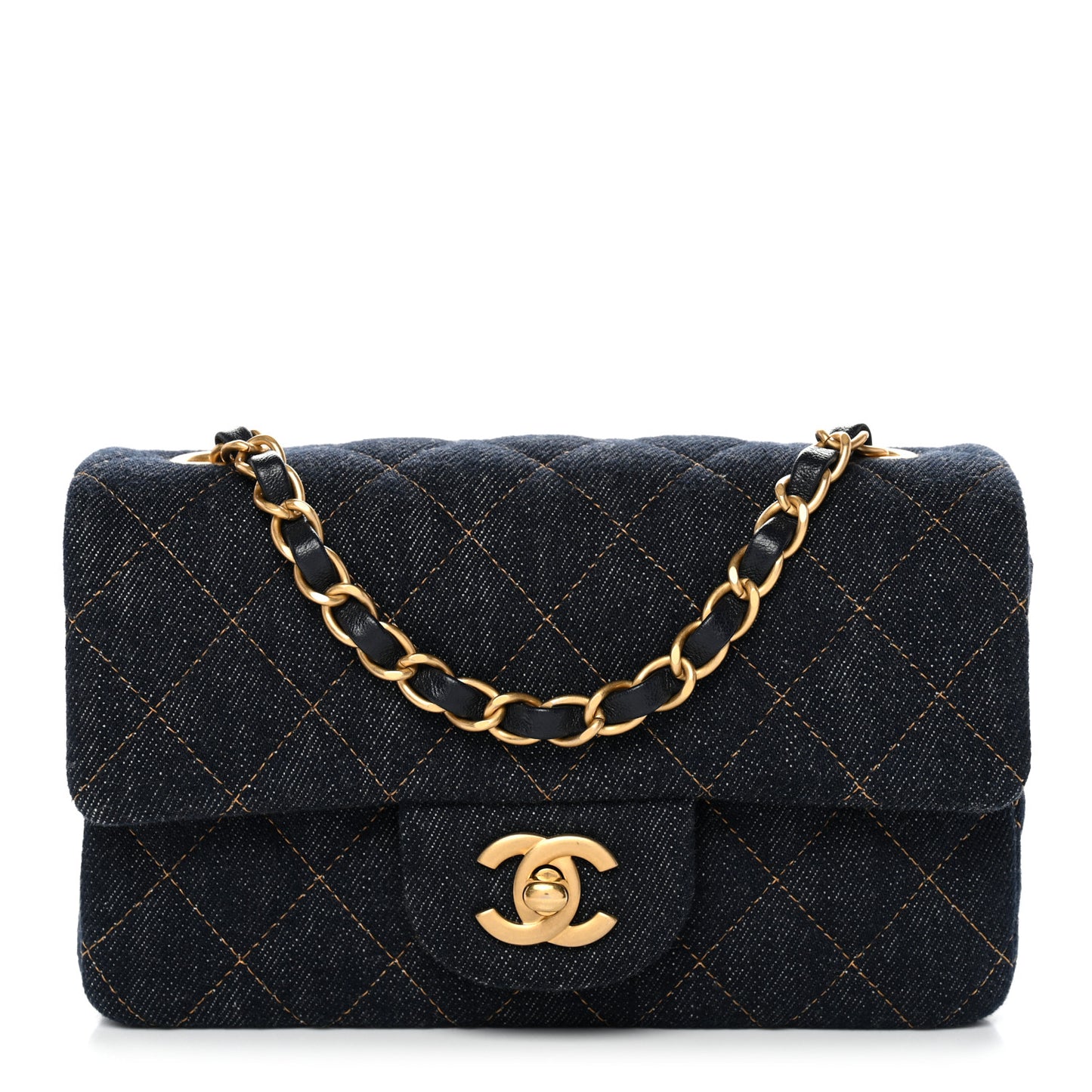 Denim Quilted Mini Rectangular Flap Dark Blue