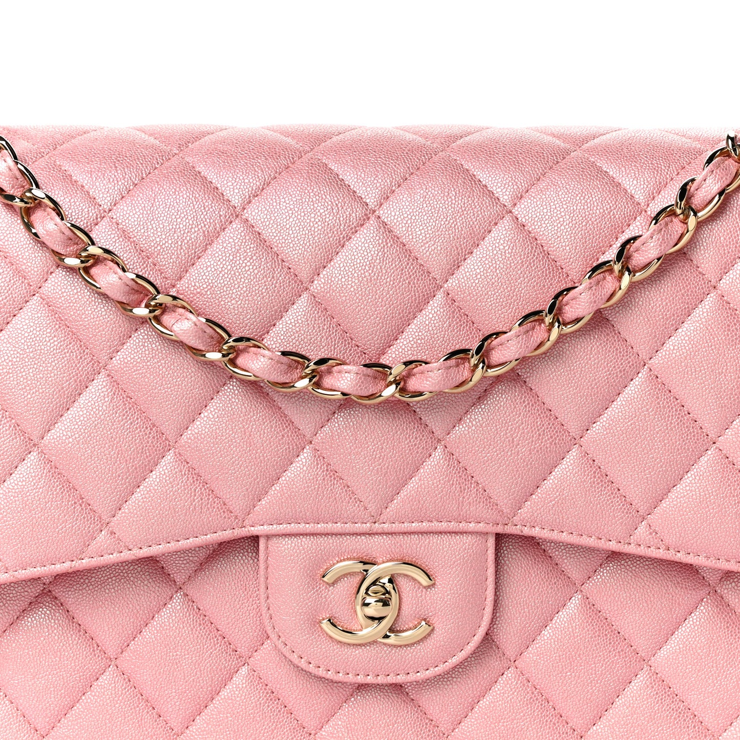Iridescent Caviar Quilted Jumbo Double Flap Rose Pink